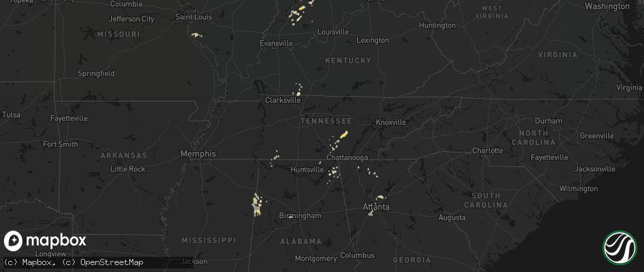 Hail map in Tennessee on July 3, 2026