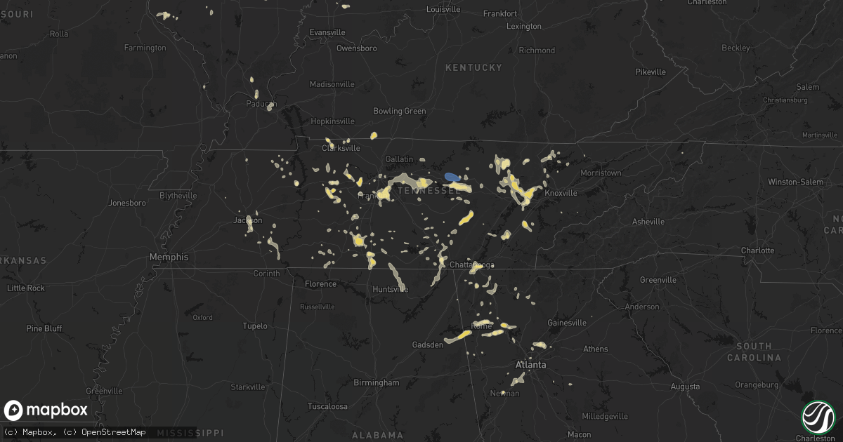 Hail map in Tennessee on July 3, 2026