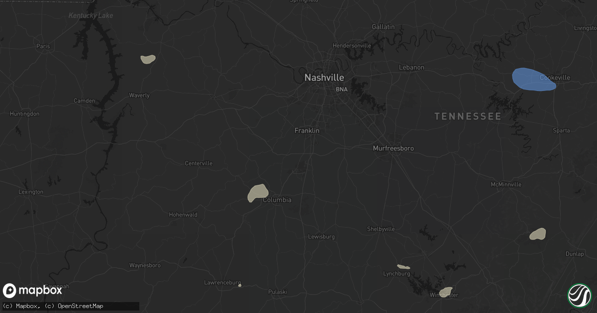 Hail map in Thompsons Station, TN on July 3, 2026