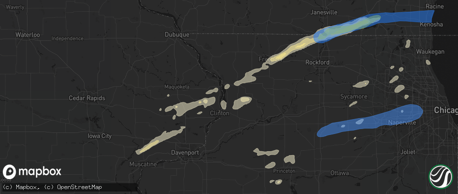 Hail map in Thomson, IL on July 3, 2026