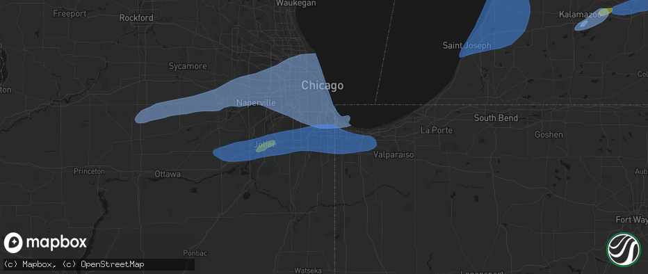 Hail map in Thornton, IL on July 3, 2026