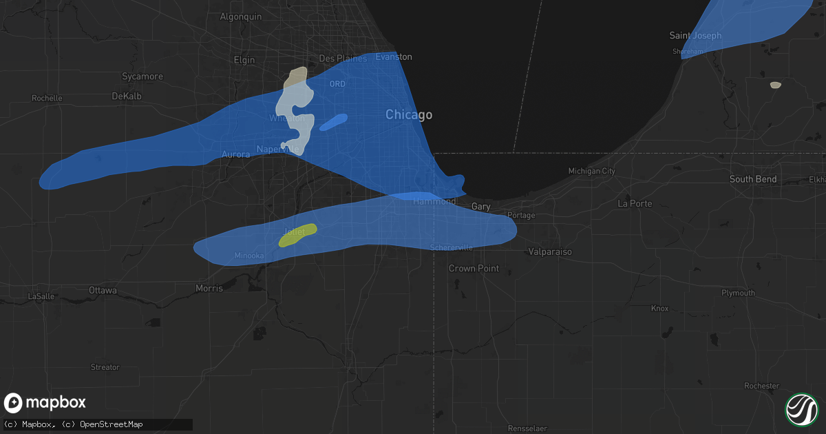 Hail map in Thornton, IL on July 3, 2026