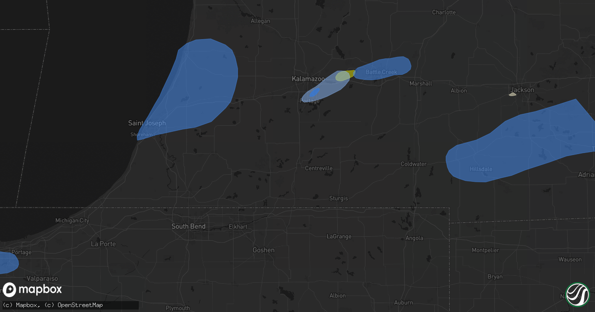 Hail map in Three Rivers, MI on July 3, 2026