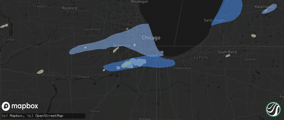 Hail map in Tinley Park, IL on July 3, 2026