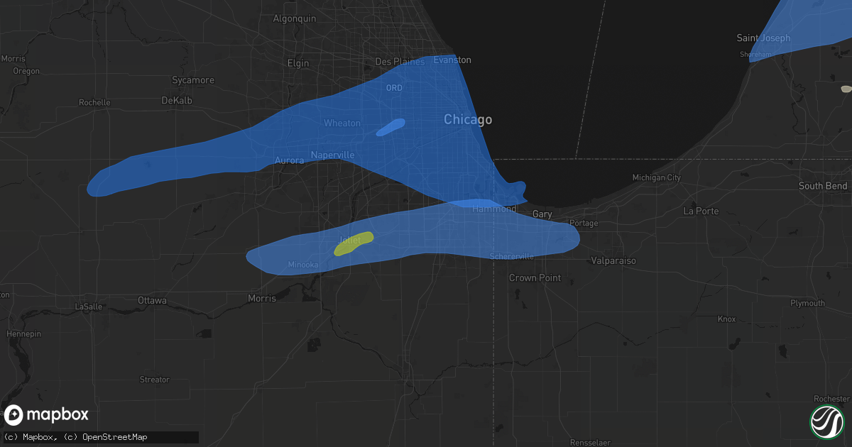 Hail map in Tinley Park, IL on July 3, 2026