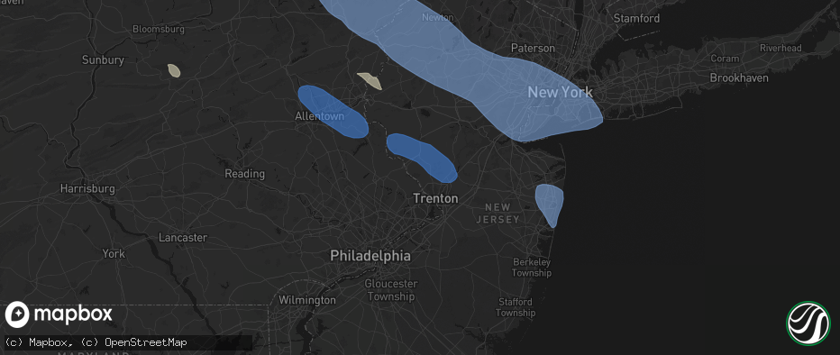 Hail map in Titusville, NJ on July 3, 2026