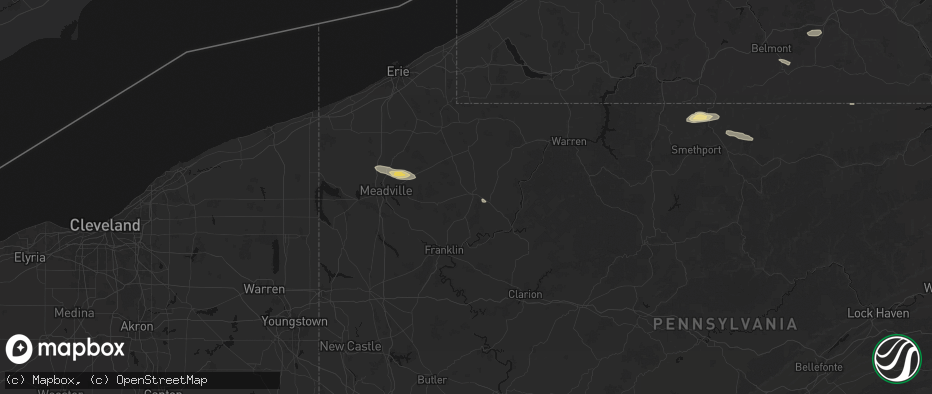 Hail map in Titusville, PA on July 3, 2026