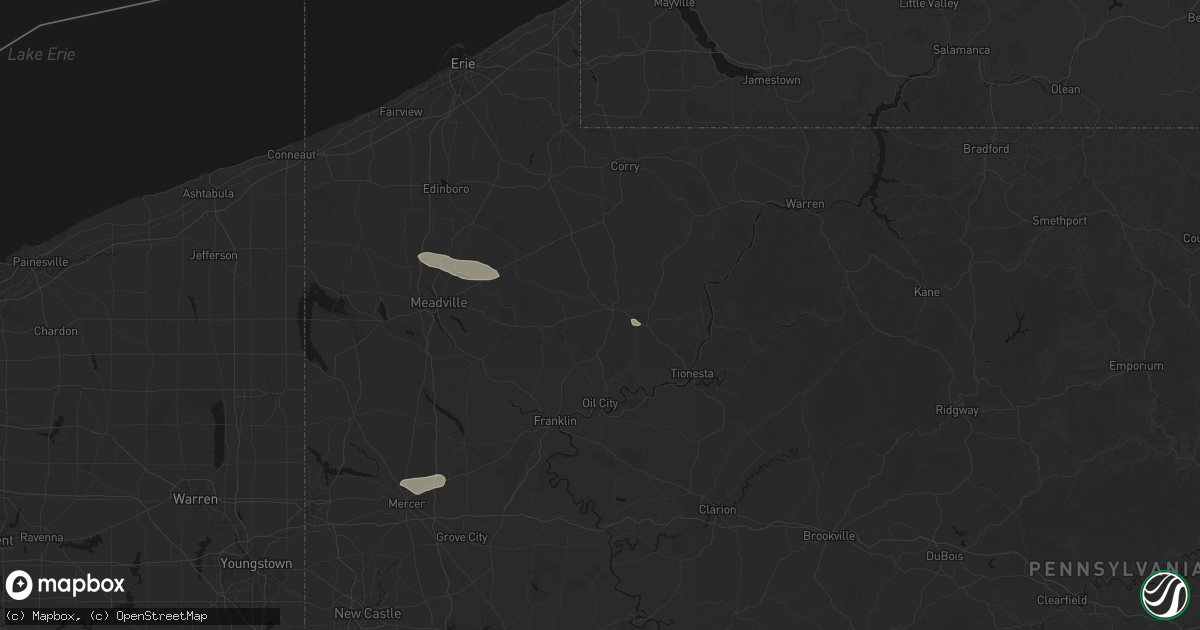 Hail map in Titusville, PA on July 3, 2026