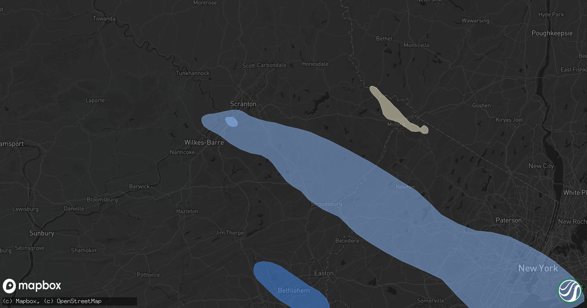 Hail map in Tobyhanna, PA on July 3, 2026