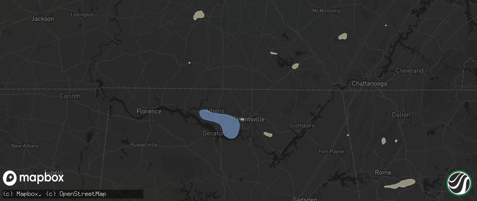 Hail map in Toney, AL on July 3, 2026