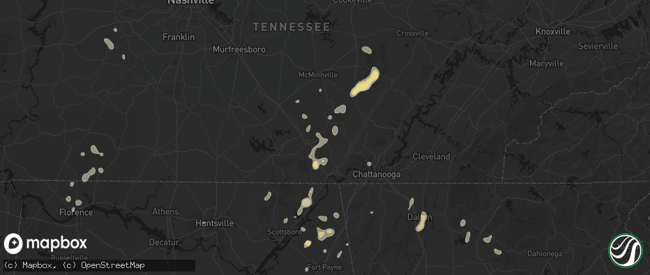 Hail map in Tracy City, TN on July 3, 2026