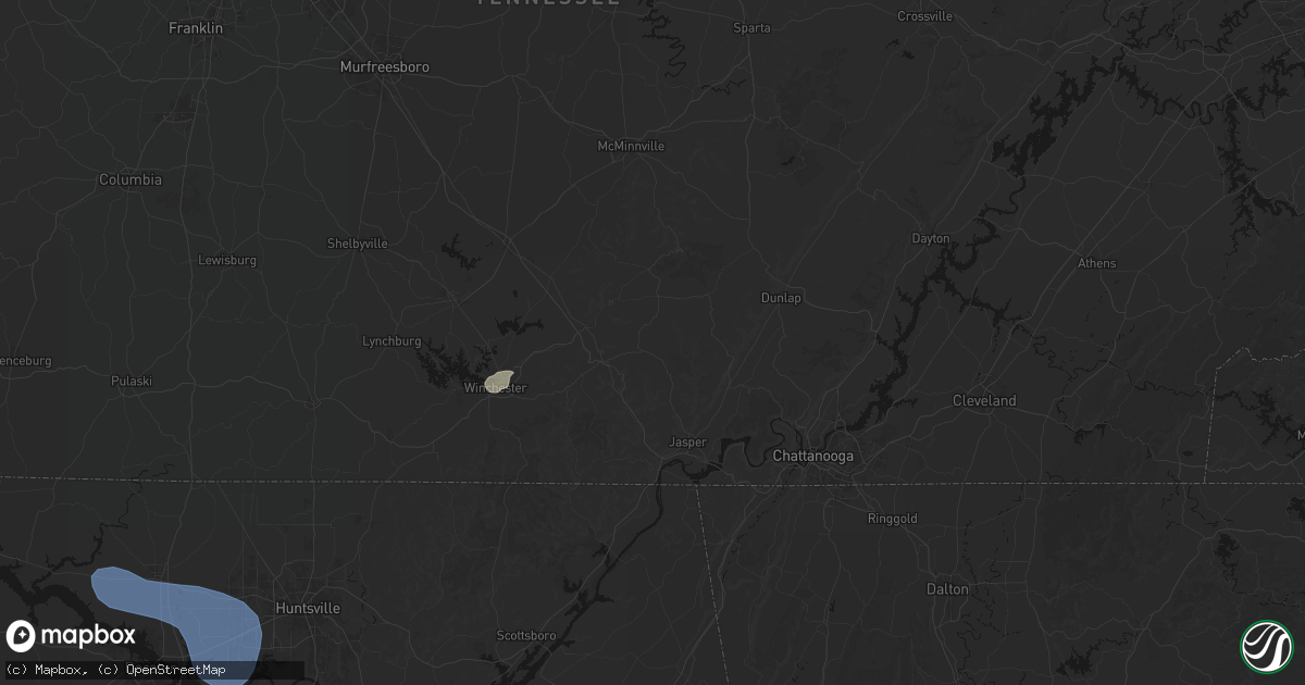Hail map in Tracy City, TN on July 3, 2026