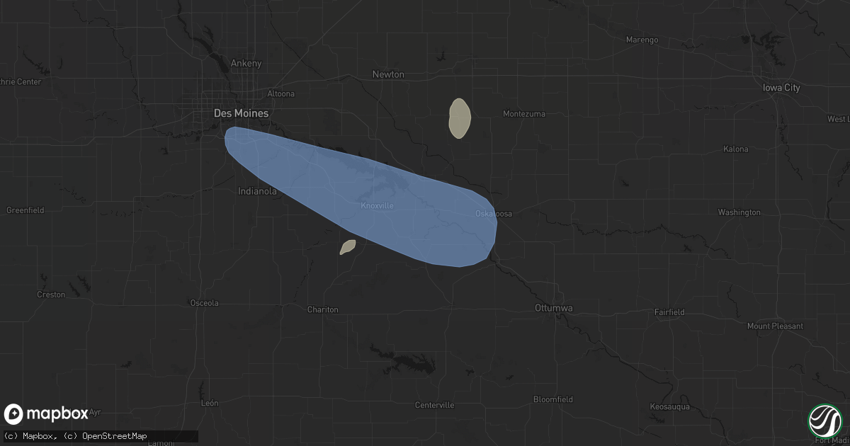 Hail map in Tracy, IA on July 3, 2026
