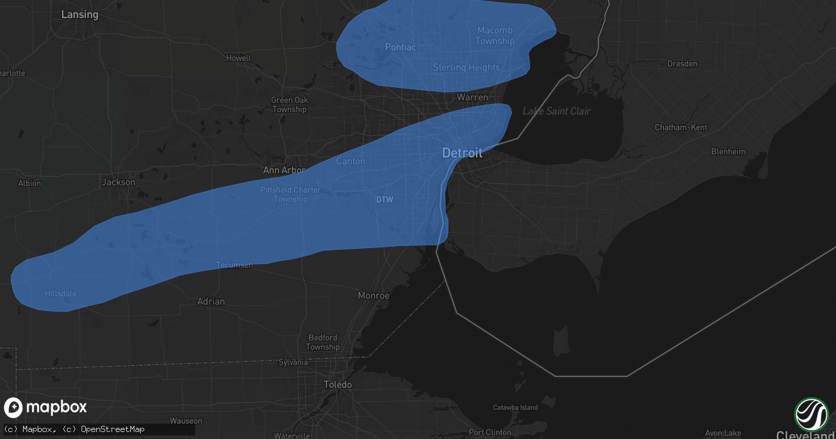 Hail map in Trenton, MI on July 3, 2026