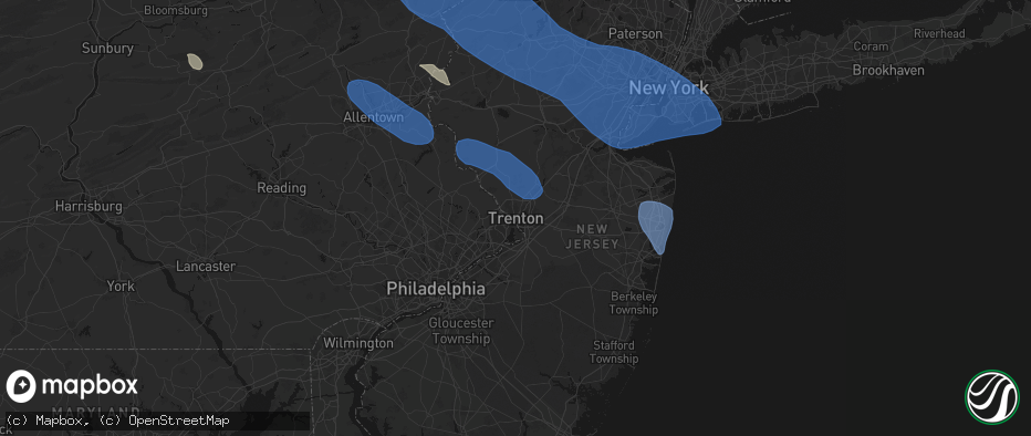 Hail map in Trenton, NJ on July 3, 2026