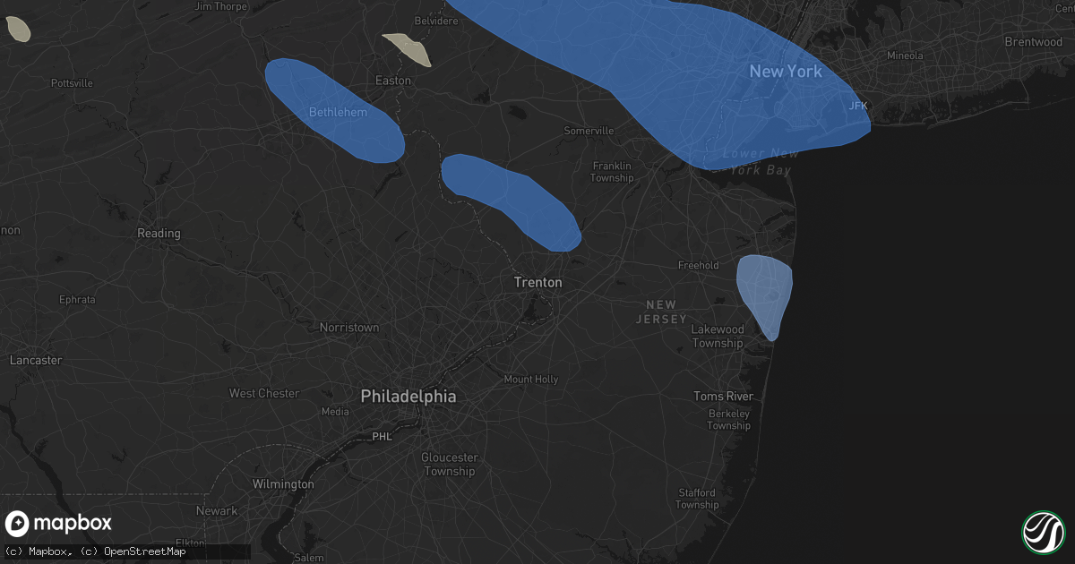 Hail map in Trenton, NJ on July 3, 2026