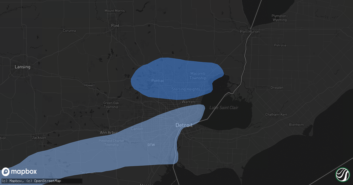 Hail map in Troy, MI on July 3, 2026