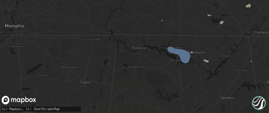 Hail map in Tuscumbia, AL on July 3, 2026