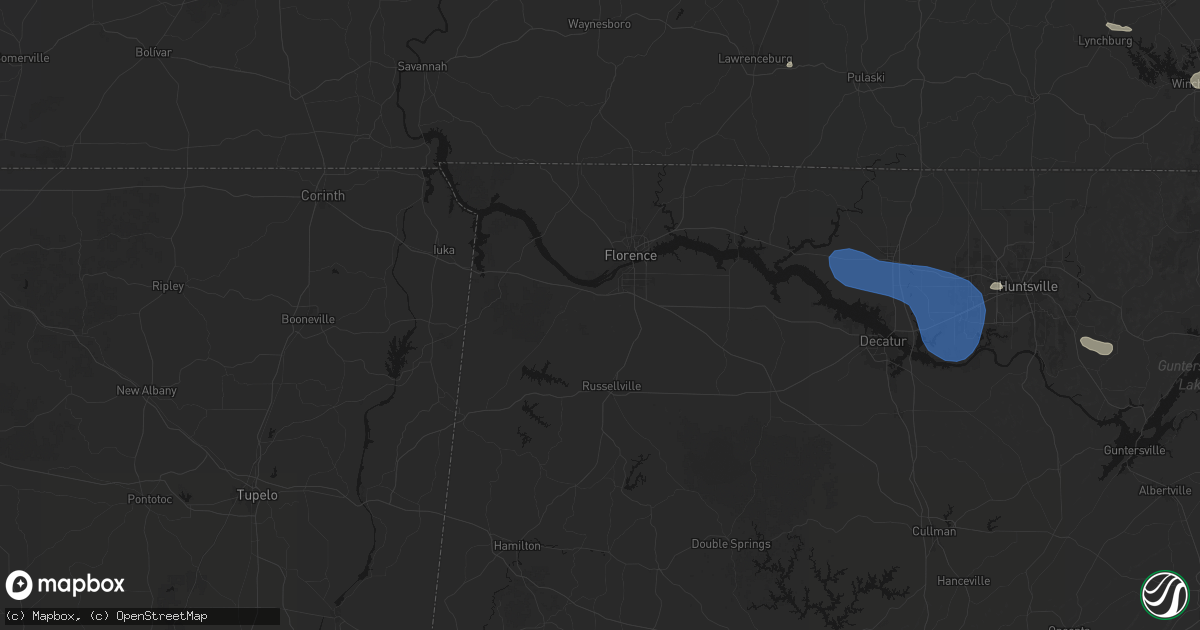 Hail map in Tuscumbia, AL on July 3, 2026