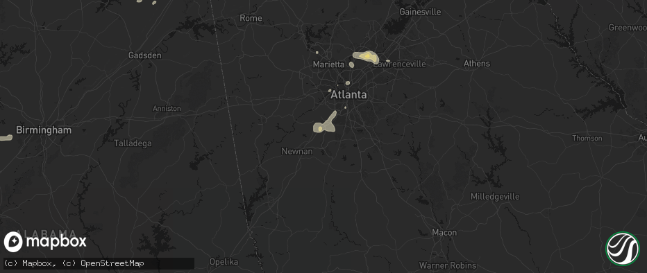 Hail map in Tyrone, GA on July 3, 2026