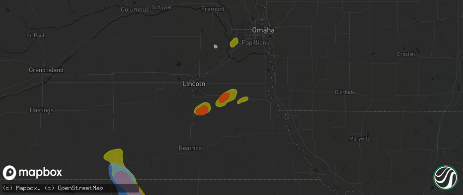 Hail map in Unadilla, NE on July 3, 2026