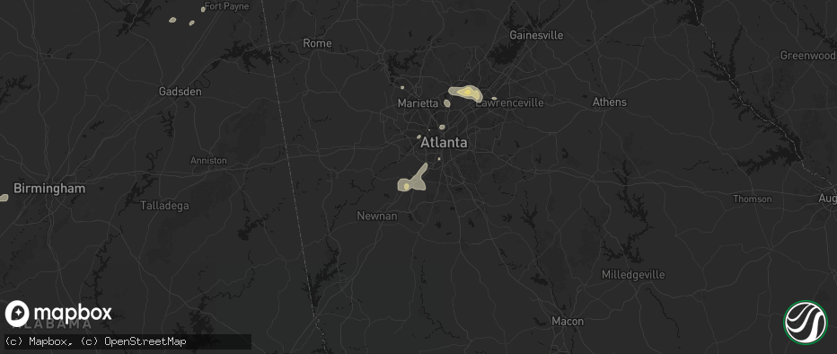 Hail map in Union City, GA on July 3, 2026