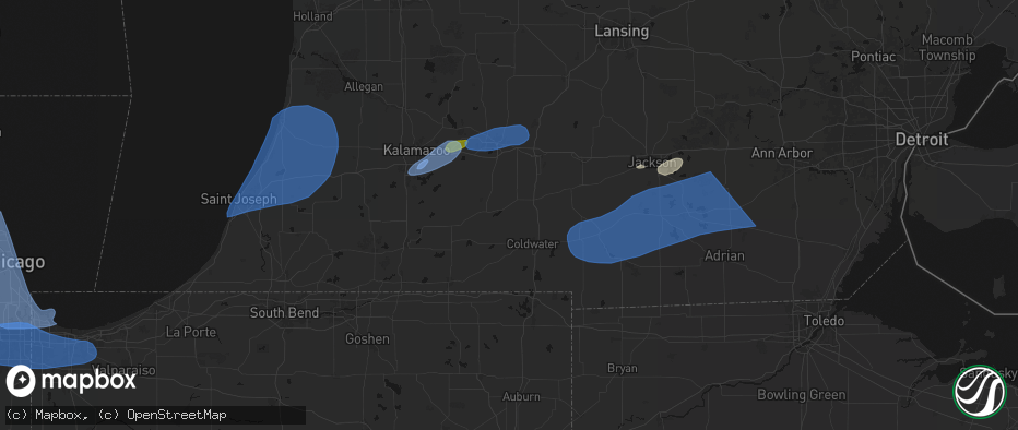 Hail map in Union City, MI on July 3, 2026