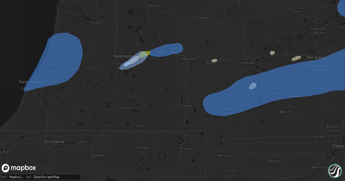 Hail map in Union City, MI on July 3, 2026