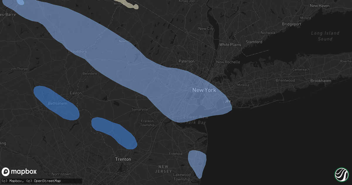 Hail map in Union, NJ on July 3, 2026