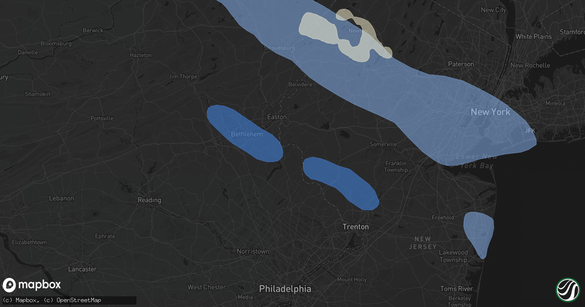 Hail map in Upper Black Eddy, PA on July 3, 2026