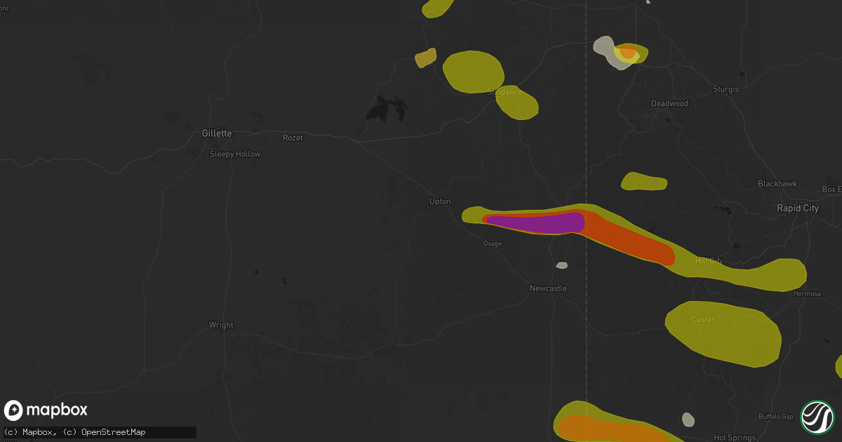 Hail map in Upton, WY on July 3, 2026