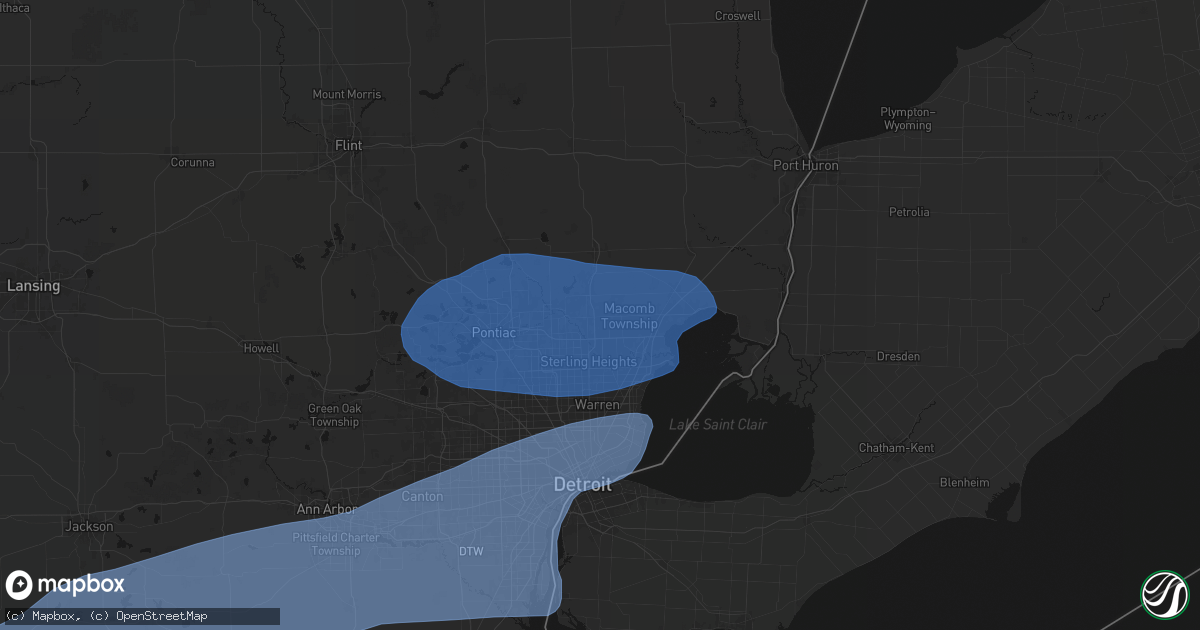 Hail map in Utica, MI on July 3, 2026