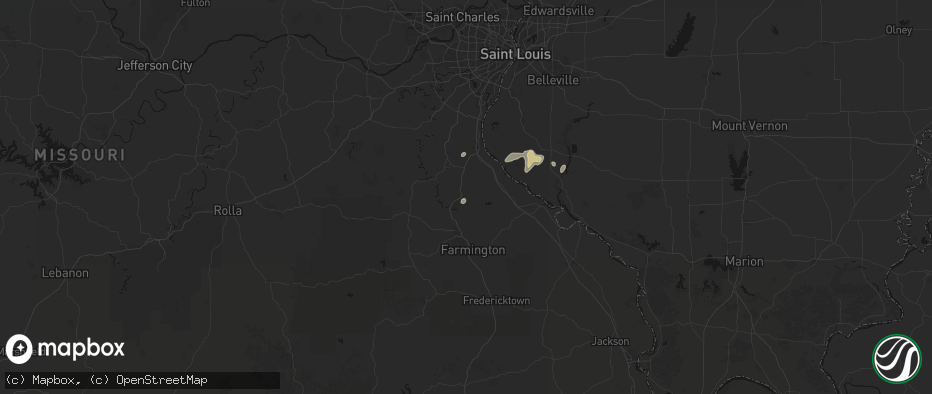 Hail map in Valles Mines, MO on July 3, 2026