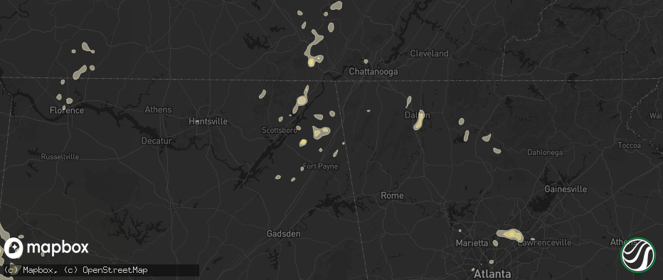 Hail map in Valley Head, AL on July 3, 2026