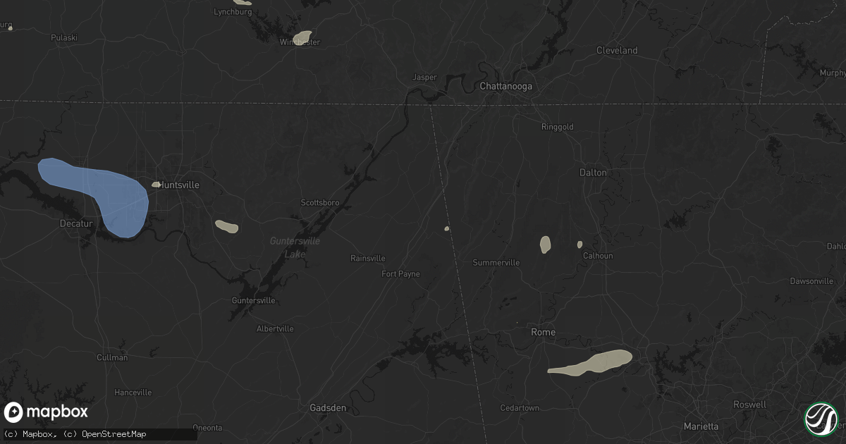 Hail map in Valley Head, AL on July 3, 2026