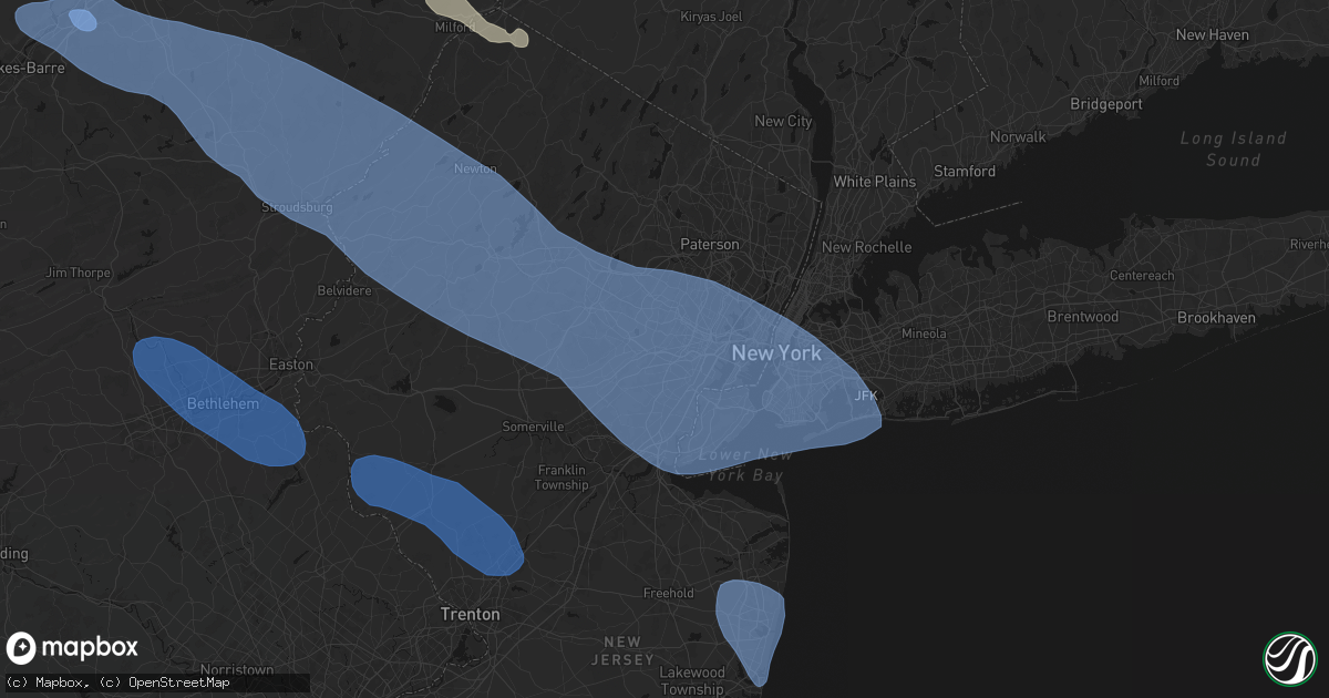 Hail map in Vauxhall, NJ on July 3, 2026