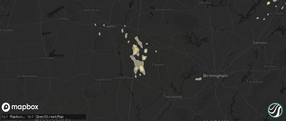 Hail map in Vernon, AL on July 3, 2026