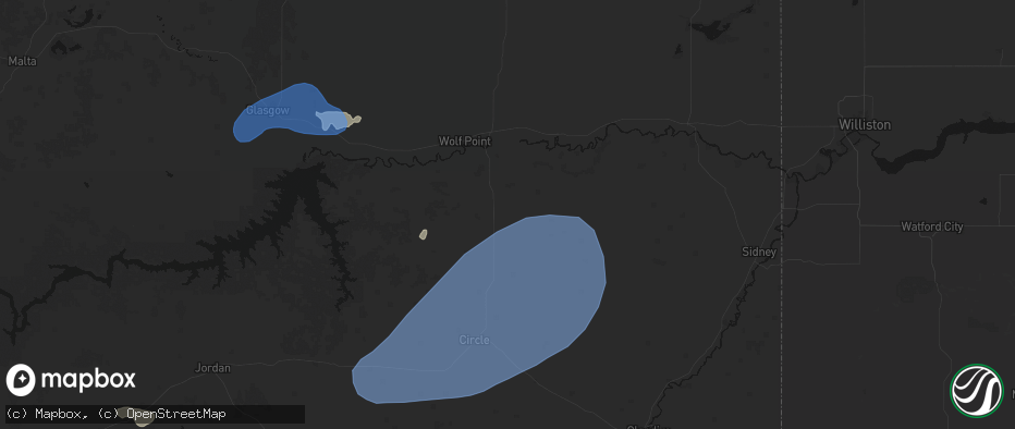 Hail map in Vida, MT on July 3, 2026