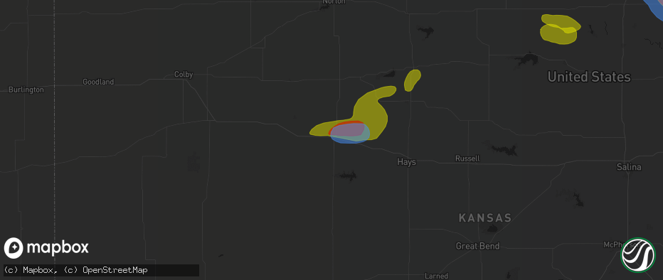 Hail map in Wakeeney, KS on July 3, 2026