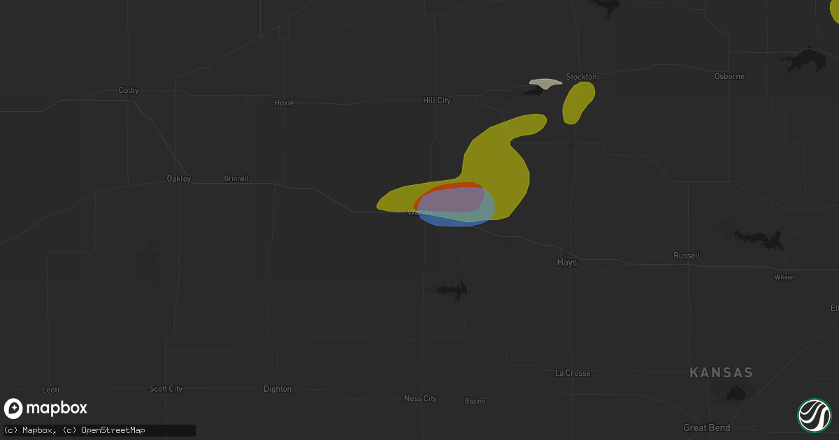 Hail map in Wakeeney, KS on July 3, 2026