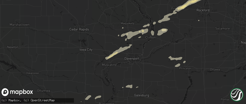 Hail map in Walcott, IA on July 3, 2026