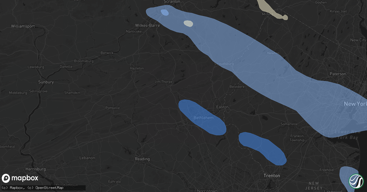 Hail map in Walnutport, PA on July 3, 2026