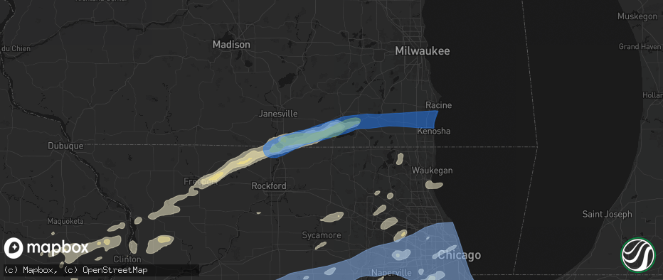Hail map in Walworth, WI on July 3, 2026