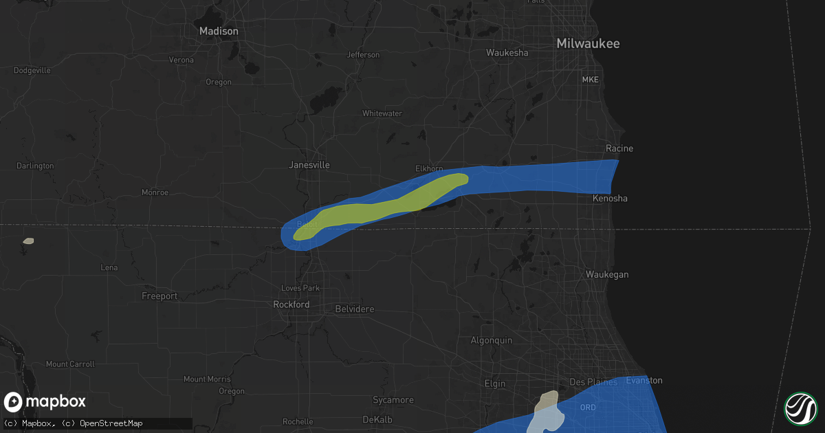 Hail map in Walworth, WI on July 3, 2026