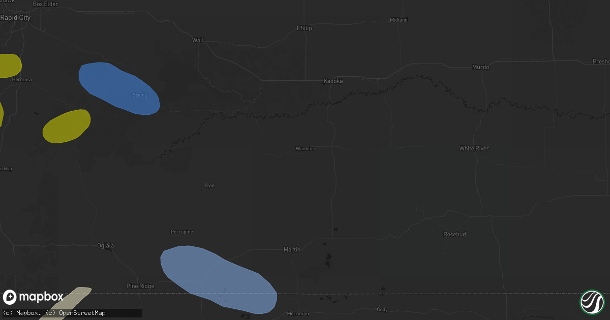 Hail map in Wanblee, SD on July 3, 2026