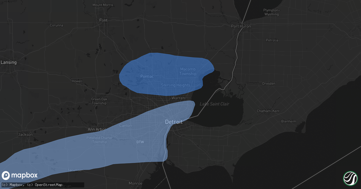 Hail map in Warren, MI on July 3, 2026