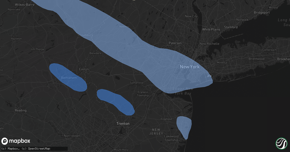 Hail map in Warren, NJ on July 3, 2026