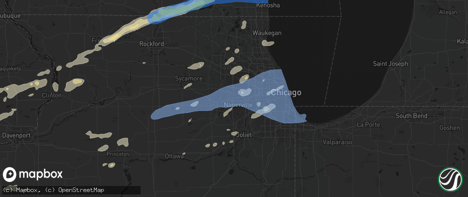 Hail map in Warrenville, IL on July 3, 2026