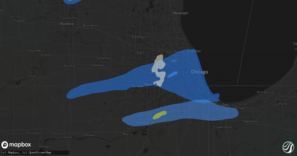 Hail map in Warrenville, IL on July 3, 2026
