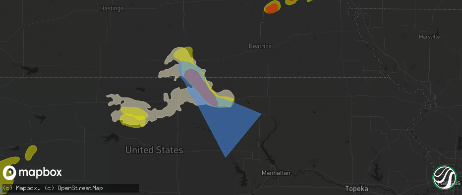 Hail map in Washington, KS on July 3, 2026